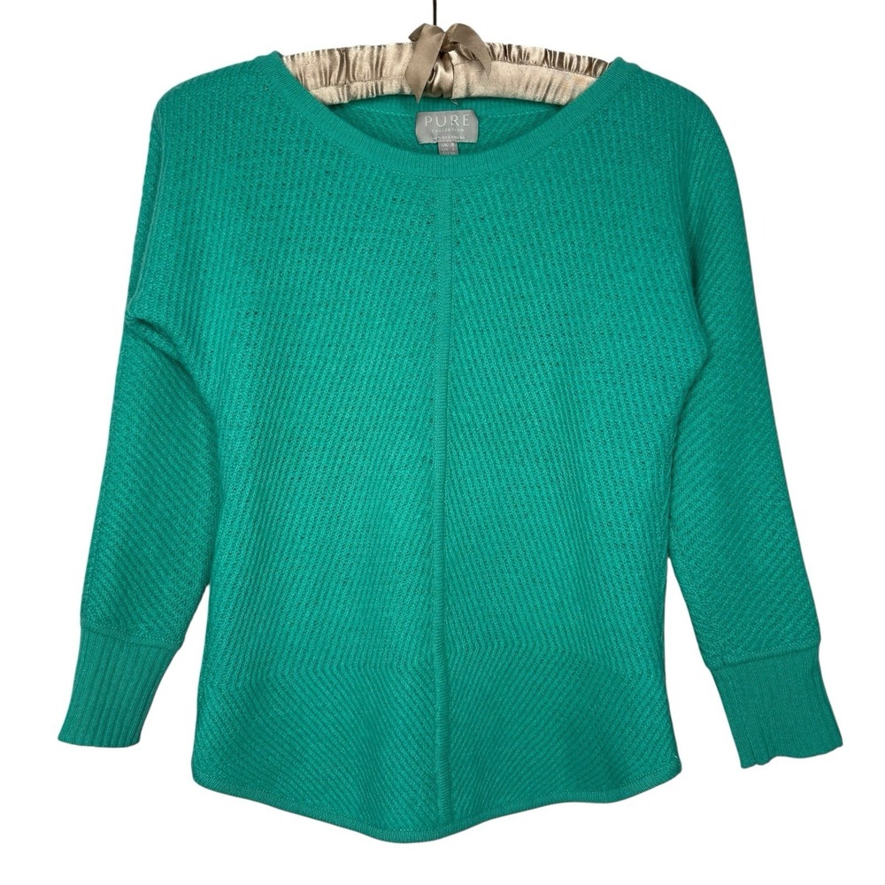 Pure Collection 100% Cashmere Sweater 3/4 Sleeve Ribbed Knit Size 2
